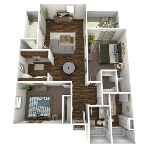 Floor plan for 2 beds, 2 baths, 950 sqft